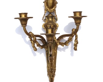 Vintage French Brass Wall Sconce, Ornate 3 Arm Wall Candelabra, Neoclassical Louis XV Style Bronze Candle Holder, Antique Lighting & Decor
