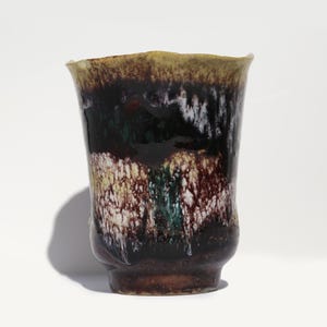 1970's Ceramic Drip Glaze Vase or Planter, Studio Pottery, Rich Jewel Tones, Green Purple Mustard