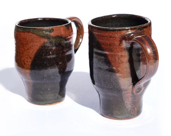 Vintage MCM Mugs Cups Studio Pottery Mid Century Modern Folk Artisan Hand Thrown Brown