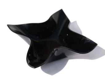 MCM Black Lucite Ikebana Bowl, Handkerchief Dish, Minimalist Catchall Tray, Atomic Age