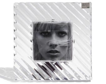 Vintage 1980s Mikasa Glass Photo Frame, Square Ribbed Glass Portrait Frame, Elegant Art Deco Frame, Minimalist Geometric Tabletop Frame