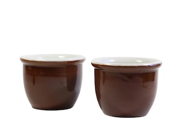 Vintage Hall China Mini Stoneware Pots, Set of 2 Brown Ceramic Kitchen Crocks, Vintage Kitchen Decor