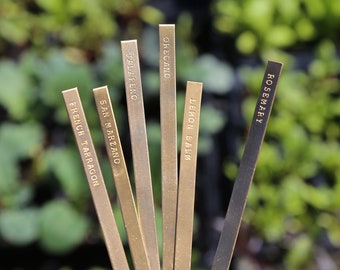 Custom brass plant markers - Metal garden labels - Garden herb markers -  Outdoor plant signs - Personalized plant labels - Gardeners gift