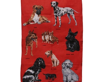 Vintage Irish Linen Tea Towel Corgi Dogs Poodle Labrador Terrier Alsatian Dog Lovers Gift Red Made in Ireland Dish Towel