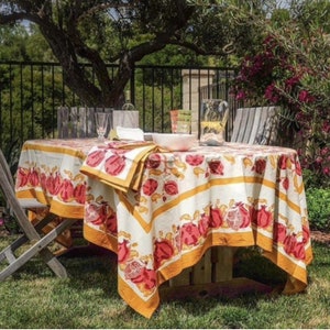 6 Couleur Nature Pomegranite Napkins Red Pink Bruno Lamy French Country Cotton Provence Summertime Tableware Southern France Hand Printed image 3