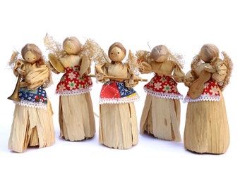 Vintage Corn Husk Dolls Musicians Folk Art Thanksgiving Fall Decor Figurines Primitive Art Handmade dolls Rustic ornament Craft dolls