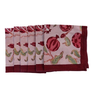 6 Couleur Nature Pomegranite Napkins Red Pink Bruno Lamy French Country Cotton Provence Summertime Tableware Southern France Hand Printed image 2