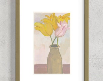 Yellow Tulip Flower Painting, Modern Floral Art by Michelle Farro