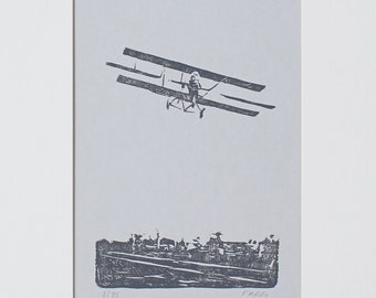 Airplane Art Woodblock Print, Decoración de aviación por Michelle Farro