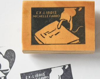 Katze und Bücher Stempel Personalisiert Ex Libris