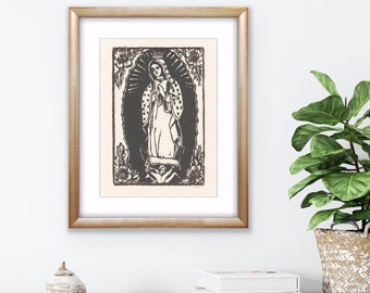 Grabado en madera de Nuestra Señora de Guadalupe, Grabado de la Virgen de Guadalupe, Arte mural de la Virgen María, Regalos de la Madre María, Obra de arte original de Michelle Farro