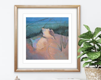 Seashell Art Print: Coastal Seascape Painting, Beach House Decor