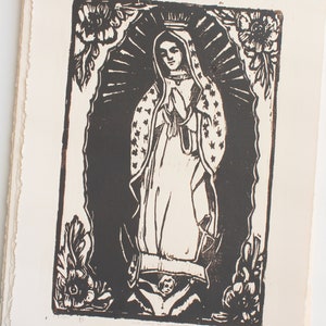 Woodblock Print Our Lady of Guadalupe, Virgin Guadalupe Block Print, Virgin Mary Wall Art, Mother Mary Gifts, Original Art by Michelle Farro image 2