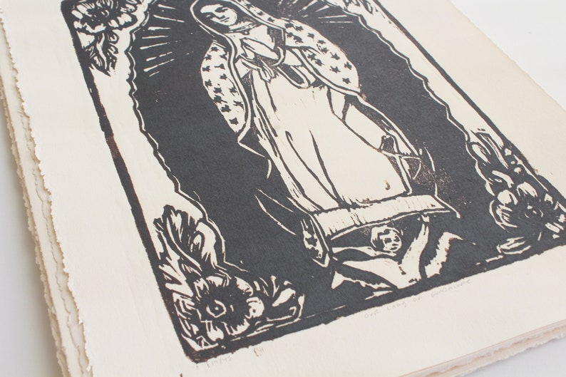 Woodblock Print Our Lady of Guadalupe, Virgin Guadalupe Block Print, Virgin Mary Wall Art, Mother Mary Gifts, Original Art by Michelle Farro image 9