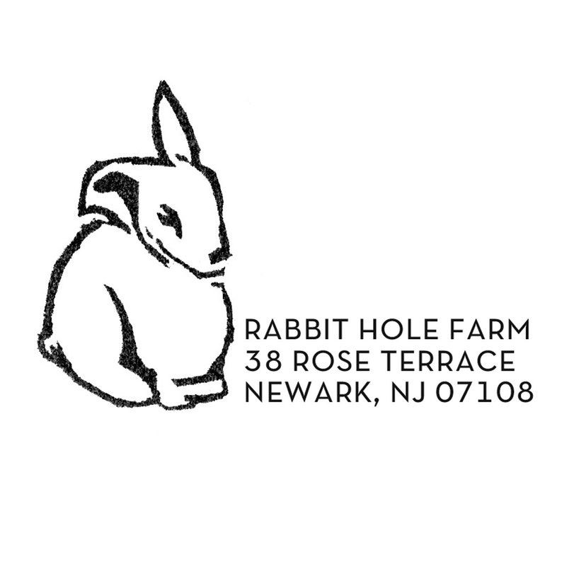 May include: Black and white illustration of a rabbit with the text "RABBIT HOLE FARM 38 ROSE TERRACE NEWARK, NJ 07108"