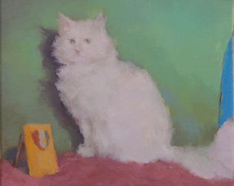 Long Haired Cat Art Print, Original Art Cat Decor, Animal Wall Art by Michelle Farro
