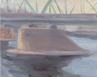 Plein Air Painting on Canvas, Lambertville New Hope Bridge, Landscape Bridge Art, Landscape Painting, Original Oil Painting, Plein Air Oil