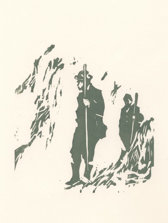 Hikers Wall Art, Original Woodcut Print, Hiking Gift, Woodblock Print by Michelle Farro
