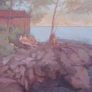 Swimmers Lake Landscape Painting by Michelle Farro