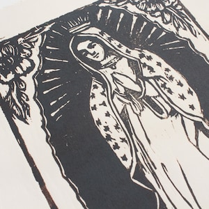 Woodblock Print Our Lady of Guadalupe, Virgin Guadalupe Block Print, Virgin Mary Wall Art, Mother Mary Gifts, Original Art by Michelle Farro image 4