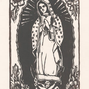 Woodblock Print Our Lady of Guadalupe, Virgin Guadalupe Block Print, Virgin Mary Wall Art, Mother Mary Gifts, Original Art by Michelle Farro image 3