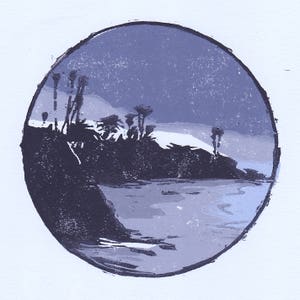 original woodblock print - divers cove laguna beach