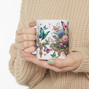 Butterflies & Flowers Mug Best Gift for Butterfly Lovers Birthday Present Floral Design Ideal Cup for Coffee Enthusiasts Gift for Her 11oz