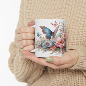 Butterflies & Flowers Mug Best Gift for Butterfly Lovers Birthday Present Floral Design Ideal Cup for Coffee Enthusiasts Gift for Her 11oz