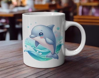 Delfin Becher Bestes Geschenk für Tierliebhaber Bestes Geburtstagsgeschenk Ideale Tasse für Kaffee-, Strand-, Meer- und Naturbegeisterte Keramikbecher 11 Unze