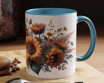 Taza de cerámica con diseño de girasol, regalo de cumpleaños para ella (325 ml)