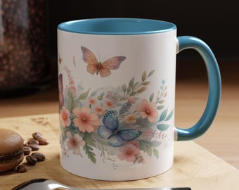 Schmetterling & Floral Keramik Tasse: Kaffee-Liebhaber Geschenk, 11oz