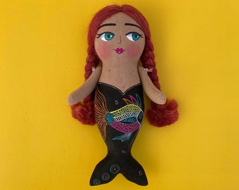Hand-Painted Mermaid Doll: Sirenita Loreto, Cotton & Merino Wool