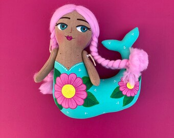 Sirena Mirasol Mermaid Doll, Pink Braids, Sunflower Design