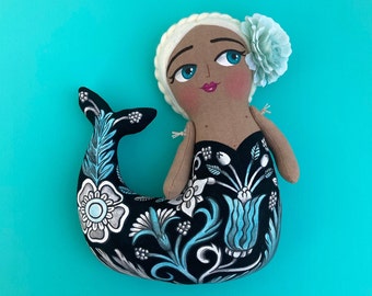 Hand-Painted Mermaid Art Doll, "Malinalco" Merino Wool Hair