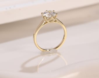 Solid Gold Solitär Rundschliff Moissanite Verlobungsring Kathedrale Einstellung