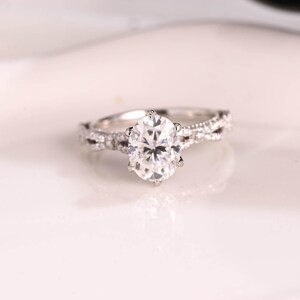 Solid Gold Milgrain Oval Cut Moissanite Engagement Ring Twisted Band, Tulip Ring, Vintage Promise Ring, Proposal Ring, Wedding Ring, GIfts