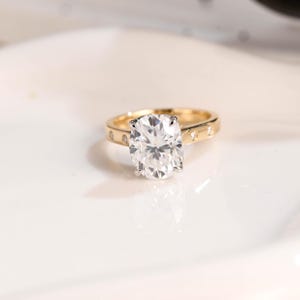Solid Gold Hidden Halo Oval Cut Moissanite Engagement Ring Tulip Setting, Two Tone Promise Ring, Bridge Halo Proposal Ring, Birthday Gift