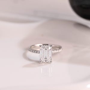 Solid Gold Emerald Cut Moissanite Engagement Ring Hidden Halo, Emerald Cut Ring, Emerald Moissanite Ring, Wedding Ring, Gift for Women Wife