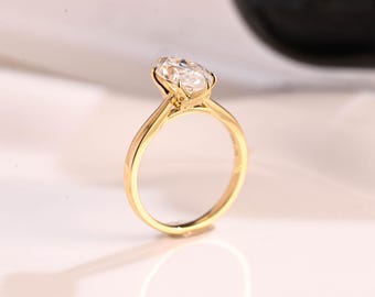 Solid Gold Tulip Setting Marquise Cut Moissanite Engagement Ring Cathedral Ring, Solitaire Promise Ring, Lattice Bridal Ring, Birthday Gift