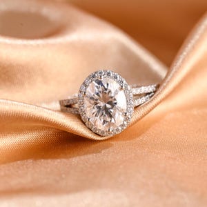 Solid Gold Oval Cut Moissanite Engagement Ring Split Shank, Anniversary Ring