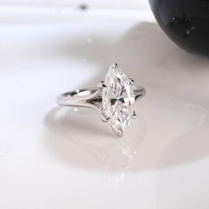 Solid Gold Split Shank Marquise Cut Moissanite Engagement Ring Tulip Set, Solitaire Ring