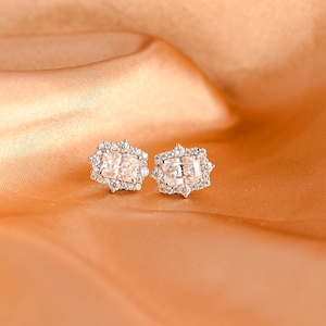 Solid Gold Radiant Cut Moissanite Earring Studs, Radiant Cut Studs, Earrings for Wedding, Gold Moissanite Studs, Anniversary Gift for Women