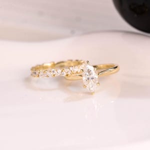 Solid Gold Marquise Cut Moissanite Engagement Ring Set, Wedding Ring Set, Marquise Bridal Set, Full Eternity Wedding Band, Gift for Women