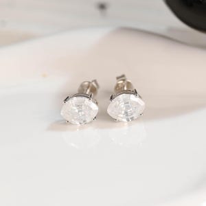 Solid Gold Moval Step Cut Moissanite Earring Studs Screw Backs, Gift for Women