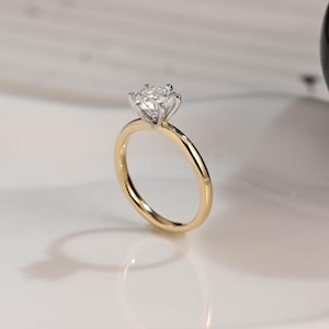 Solid Gold Two Tone Round Cut Moissanite Engagement Ring, Solitaire Promise Ring, Proposal Ring, Classic Ring, Birthday Gifts for Women Wife