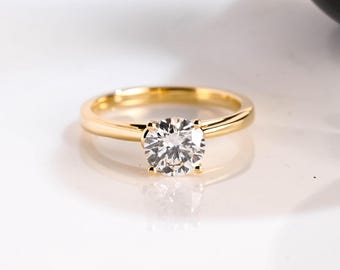 Solid Gold Solitaire Round Cut Moissanite Engagement Ring