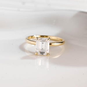 Solid Gold Solitaire Emerald Cut Moissanite Engagement Ring Claw Prong, Promise Ring, Wedding Ring, Proposal Ring, Birthday Gift for Women