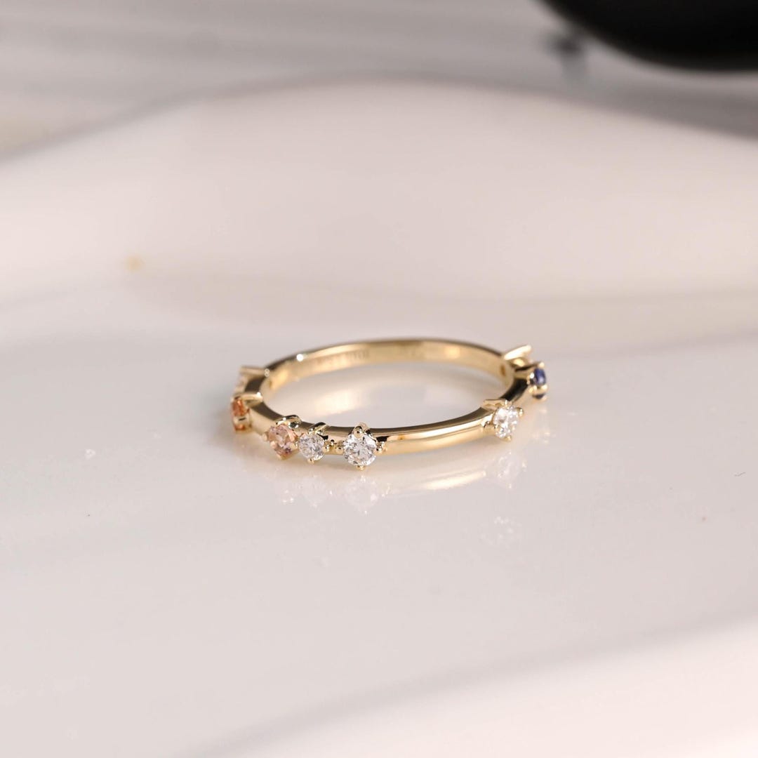 Solid Gold Half Eternity Round Cut Moissanite Wedding Band, Wedding ...