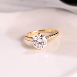 Solid Gold Solitaire Round Cut Moissanite Engagement Ring Tulip Setting, Promise Ring, Cathedral Proposal Ring, Anniversary Gift for Women