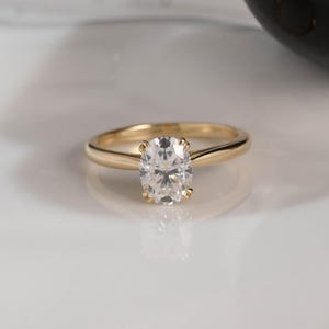 Solid Gold Hidden Halo Oval Cut Moissanite Engagement Ring Tulip Ring, Cathedral Promise Ring, Wedding Ring, Birthday/Anniversary Gift Wife